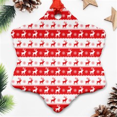 Knitted Red White Reindeers Snowflake Ornament (two Sides) by patternstudio