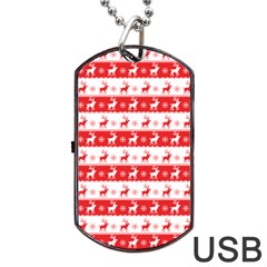 Knitted Red White Reindeers Dog Tag Usb Flash (one Side) by patternstudio