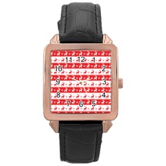 Knitted Red White Reindeers Rose Gold Leather Watch 