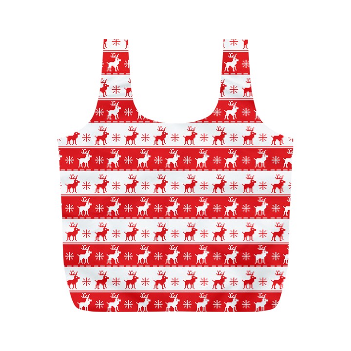 Knitted Red White Reindeers Full Print Recycle Bags (M) 