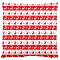 Knitted Red White Reindeers Large Flano Cushion Case (one Side) by patternstudio