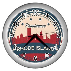 Providence Rhode Island Retro Skyline Wall Clocks (silver)  by Bigfootshirtshop