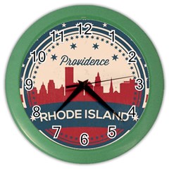 Providence Rhode Island Retro Skyline Color Wall Clocks by Bigfootshirtshop