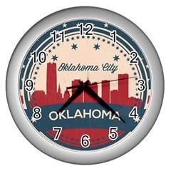 Oklahoma City Retro Skyline Wall Clocks (silver)  by Bigfootshirtshop