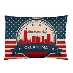 Oklahoma City Retro Skyline Pillow Case (two Sides) by Bigfootshirtshop