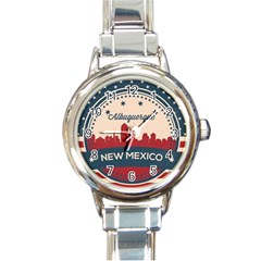 Retro  Albuquerque New Mexico Skyline Round Italian Charm Watch by Bigfootshirtshop