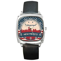 Retro  Albuquerque New Mexico Skyline Square Metal Watch by Bigfootshirtshop