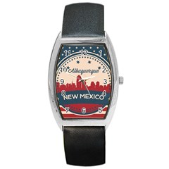 Retro  Albuquerque New Mexico Skyline Barrel Style Metal Watch by Bigfootshirtshop