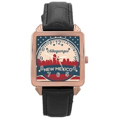 Retro  Albuquerque New Mexico Skyline Rose Gold Leather Watch  by Bigfootshirtshop