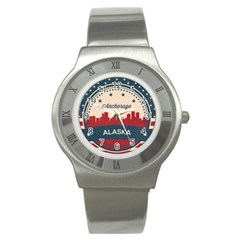 Retro Anchorage Alaska Skyline Stainless Steel Watch by Bigfootshirtshop