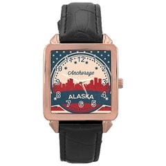 Retro Anchorage Alaska Skyline Rose Gold Leather Watch  by Bigfootshirtshop