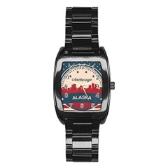 Retro Anchorage Alaska Skyline Stainless Steel Barrel Watch by Bigfootshirtshop