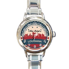 New Orleans Retro Skyline Round Italian Charm Watch by Bigfootshirtshop