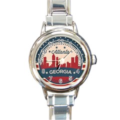 Retro Atlanta Georgia Skyline Round Italian Charm Watch by Bigfootshirtshop