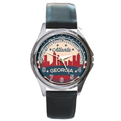 Retro Atlanta Georgia Skyline Round Metal Watch by Bigfootshirtshop