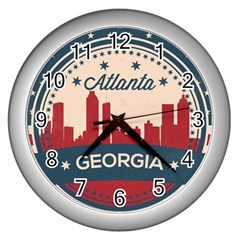 Retro Atlanta Georgia Skyline Wall Clocks (silver)  by Bigfootshirtshop