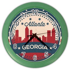 Retro Atlanta Georgia Skyline Color Wall Clocks by Bigfootshirtshop