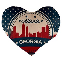 Retro Atlanta Georgia Skyline Large 19  Premium Heart Shape Cushions by Bigfootshirtshop