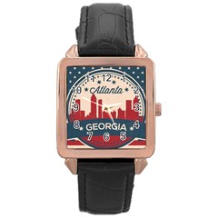 Retro Atlanta Georgia Skyline Rose Gold Leather Watch  by Bigfootshirtshop