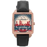 Retro Atlanta Georgia Skyline Rose Gold Leather Watch  Front