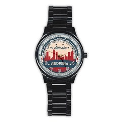 Retro Atlanta Georgia Skyline Stainless Steel Round Watch by Bigfootshirtshop