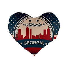 Retro Atlanta Georgia Skyline Standard 16  Premium Flano Heart Shape Cushions by Bigfootshirtshop