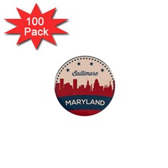 Retro Baltimore Maryland Skyline 1  Mini Buttons (100 Pack)  by Bigfootshirtshop