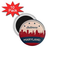 Retro Baltimore Maryland Skyline 1 75  Magnets (10 Pack)  by Bigfootshirtshop