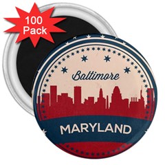 Retro Baltimore Maryland Skyline 3  Magnets (100 Pack) by Bigfootshirtshop