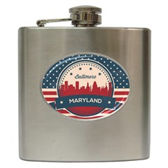 Retro Baltimore Maryland Skyline Hip Flask (6 Oz) by Bigfootshirtshop