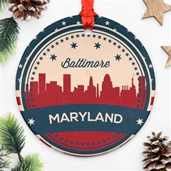 Retro Baltimore Maryland Skyline Round Ornament (two Sides) by Bigfootshirtshop