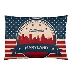 Retro Baltimore Maryland Skyline Pillow Case by Bigfootshirtshop