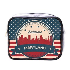 Retro Baltimore Maryland Skyline Mini Toiletries Bags by Bigfootshirtshop