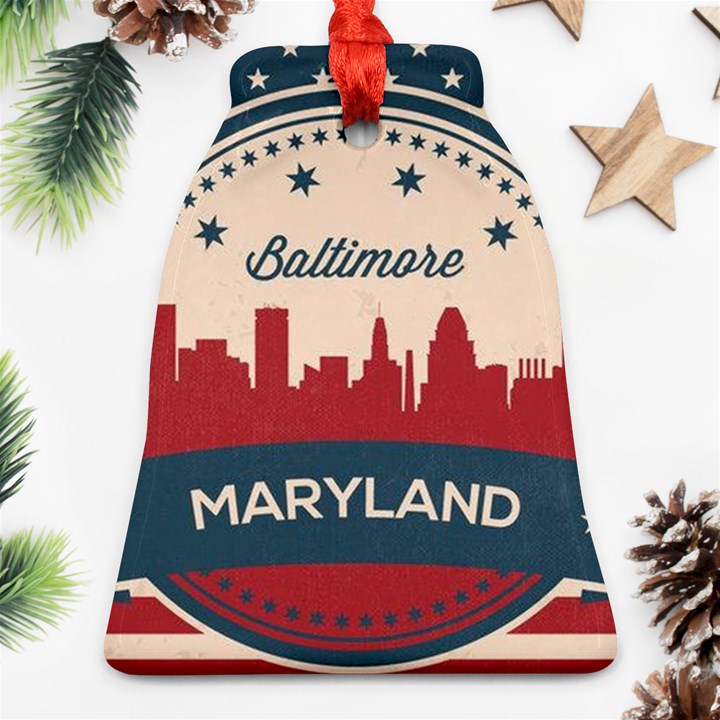 Retro Baltimore Maryland Skyline Bell Ornament (Two Sides)