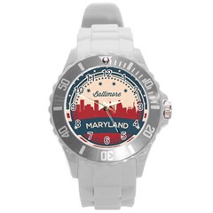 Retro Baltimore Maryland Skyline Round Plastic Sport Watch (l) by Bigfootshirtshop