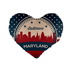 Retro Baltimore Maryland Skyline Standard 16  Premium Heart Shape Cushions by Bigfootshirtshop