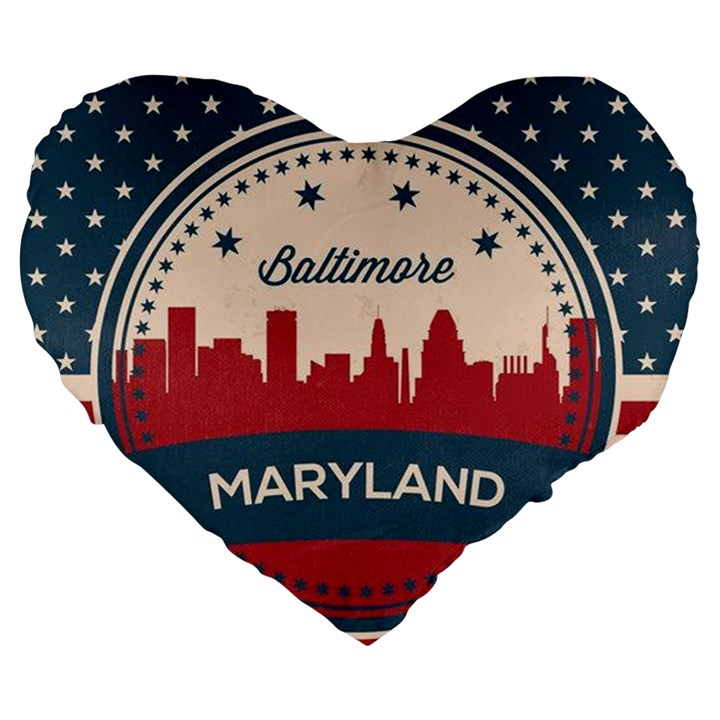 Retro Baltimore Maryland Skyline Large 19  Premium Heart Shape Cushions