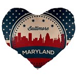 Retro Baltimore Maryland Skyline Large 19  Premium Heart Shape Cushions Back