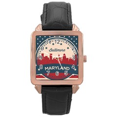 Retro Baltimore Maryland Skyline Rose Gold Leather Watch  by Bigfootshirtshop