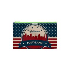 Retro Baltimore Maryland Skyline Cosmetic Bag (xs) by Bigfootshirtshop