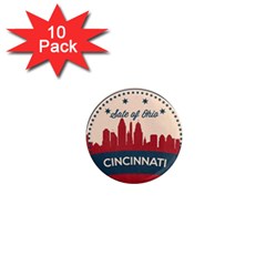 Retro Cincinnati Ohio Skyline 1  Mini Magnet (10 Pack)  by Bigfootshirtshop