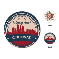 Retro Cincinnati Ohio Skyline Playing Cards (round)  by Bigfootshirtshop