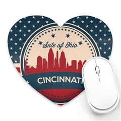 Retro Cincinnati Ohio Skyline Heart Mousepads by Bigfootshirtshop