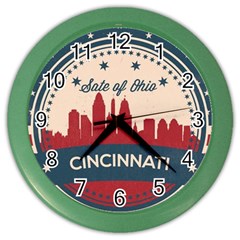 Retro Cincinnati Ohio Skyline Color Wall Clocks by Bigfootshirtshop