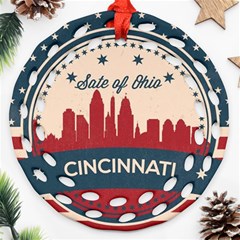 Retro Cincinnati Ohio Skyline Ornament (round Filigree) by Bigfootshirtshop