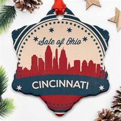 Retro Cincinnati Ohio Skyline Snowflake Ornament (two Sides) by Bigfootshirtshop