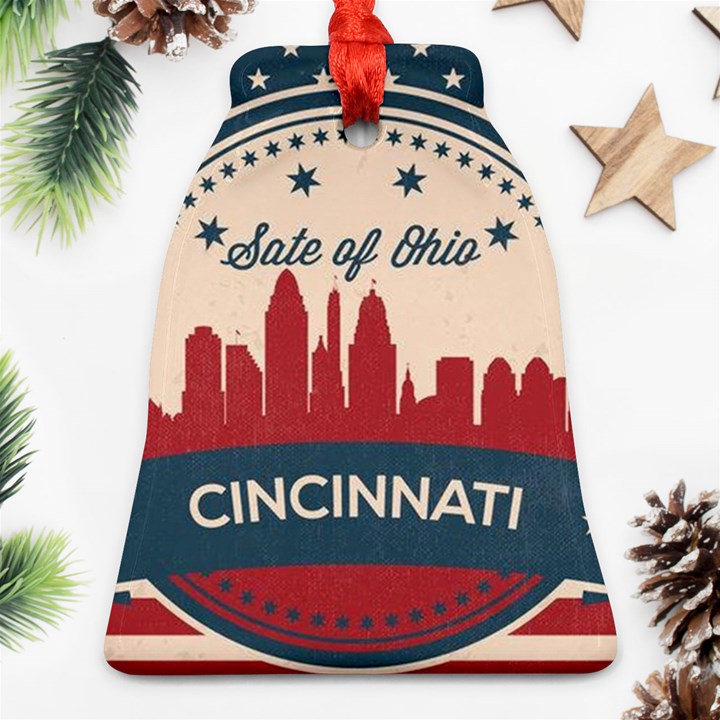 Retro Cincinnati Ohio Skyline Bell Ornament (Two Sides)