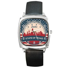 Retro Dallas Texas Skyline Square Metal Watch by Bigfootshirtshop