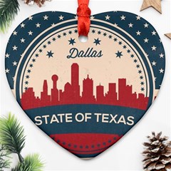 Retro Dallas Texas Skyline Heart Ornament (two Sides) by Bigfootshirtshop