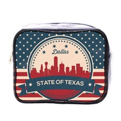 Retro Dallas Texas Skyline Mini Toiletries Bags by Bigfootshirtshop